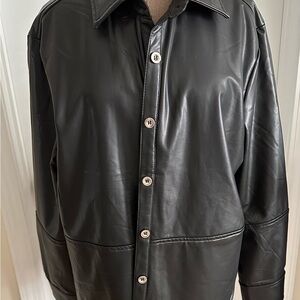 Women button up faux leather shirt size xl
